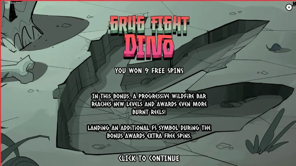 Grug Make Fire slot com elementos visuais de fogo e estilo artístico brutalista
